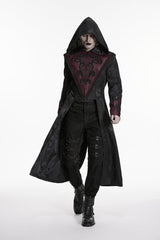 Black/Red Long Sleeves Jacquard Embroidered Spliced Lace Hooded Color-Blocked Men's Punk Cool Coat - Product - 5
