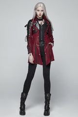 Red Metal Buckle Decoration Zipper Womens Steampunk Windbreaker Coat - Product - 4