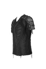 Black Tattered Striped Shoulder Splice Mesh Short Sleeve Men's Punk T-Shirt - Product - 7