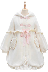 Ivory Long Ears Rabbit Ruffle Bowknot Hooded Daily Sweet Lolita Coat - Product - 3