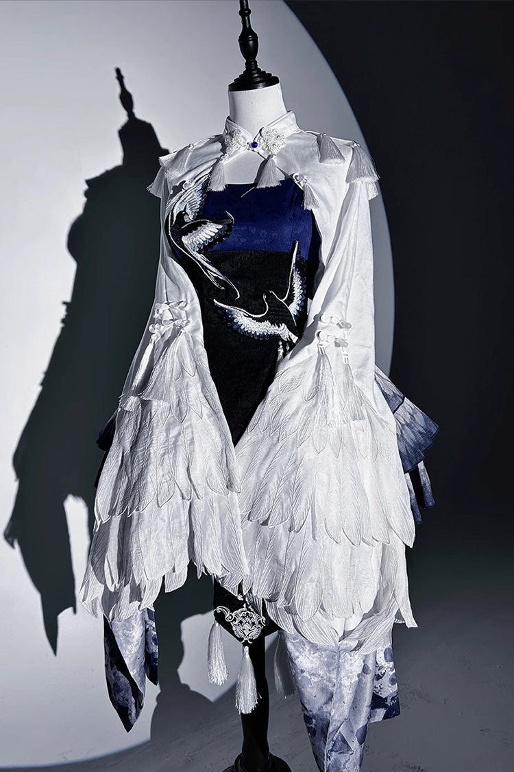 Dark Blue [Feathered Finch] Multi-Layered Print Ruffle Classic Chinese Style Lolita Jsk Dress Set - Product - 9