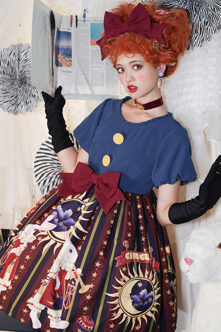 Antique Doll Print Christmas Bowknot Sweet Lolita OP Dress - Product - 5