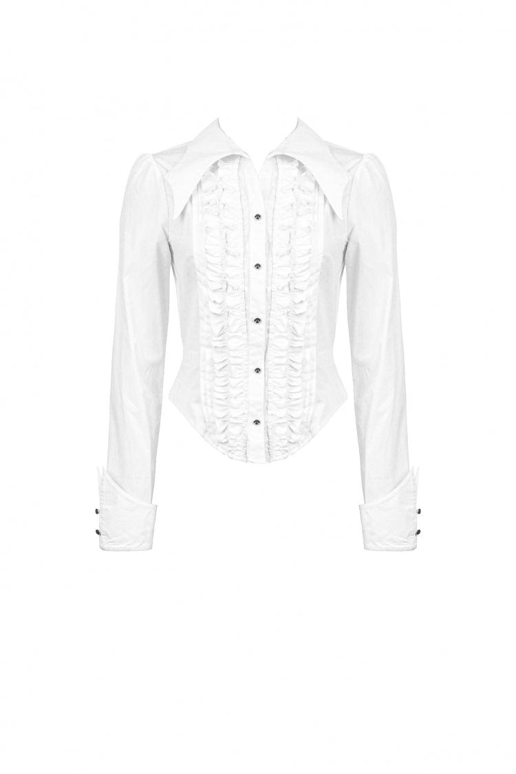White Turn-down Collar Ruffled Long Sleeves Women's Gothic Blouse - Product - 3