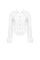 White Turn-down Collar Ruffled Long Sleeves Women's Gothic Blouse - Product - 3
