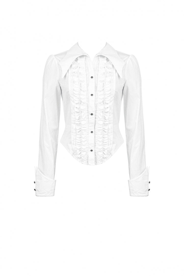 White Turn-down Collar Ruffled Long Sleeves Women's Gothic Blouse - Product - 3