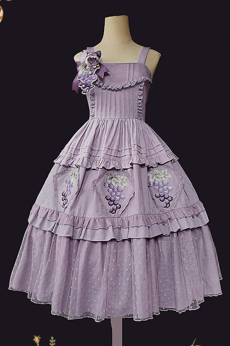Purple [Vineyard] Sleeveless Jacquard Print Ruffle Embroidery Sweet Lolita Jsk Dress - Product - 5