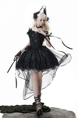 Black [Black Swan's Prayer] Sleeveless Ruffle Bowknot Gothic Ballet Lolita Jsk Dress - Black - 1