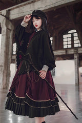 Purple/Black Trainee Magician Fake Two Piece Long Sleeves Ruffle Pleated Gothic Lolita Dress - Product - 5