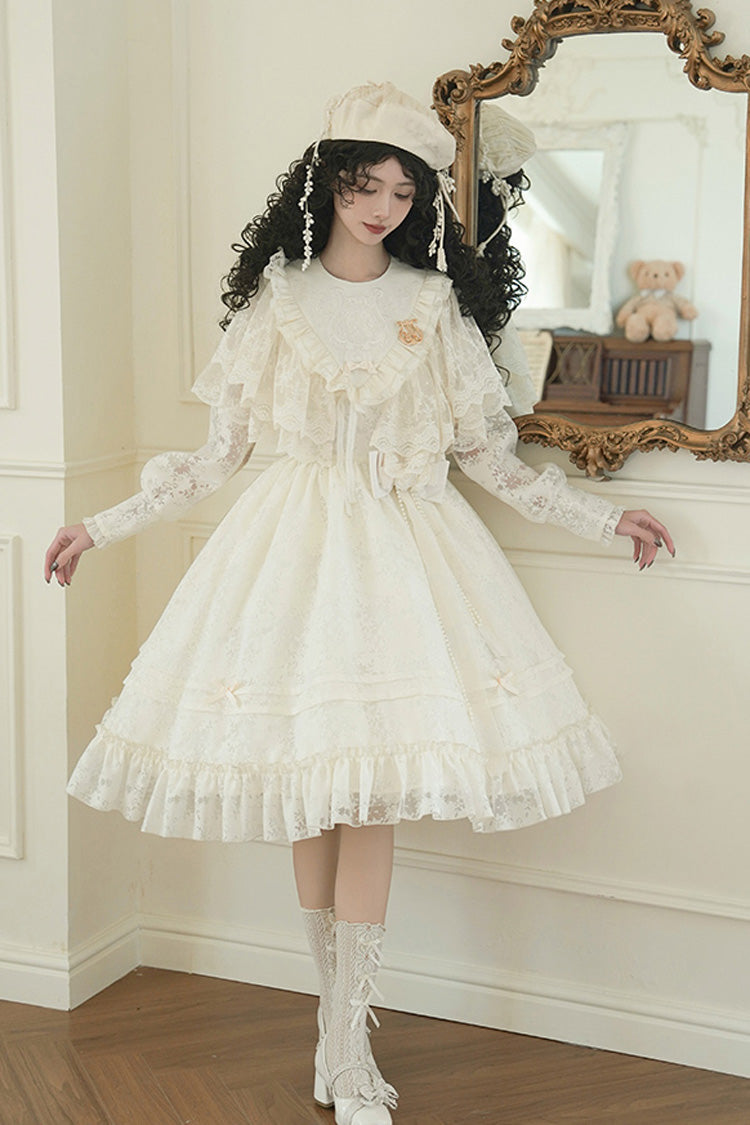Ivory [Flower Sound] Long Sleeves Ruffle Cardigan Bowknot Lace Sweet Lolita Dress - Product - 11