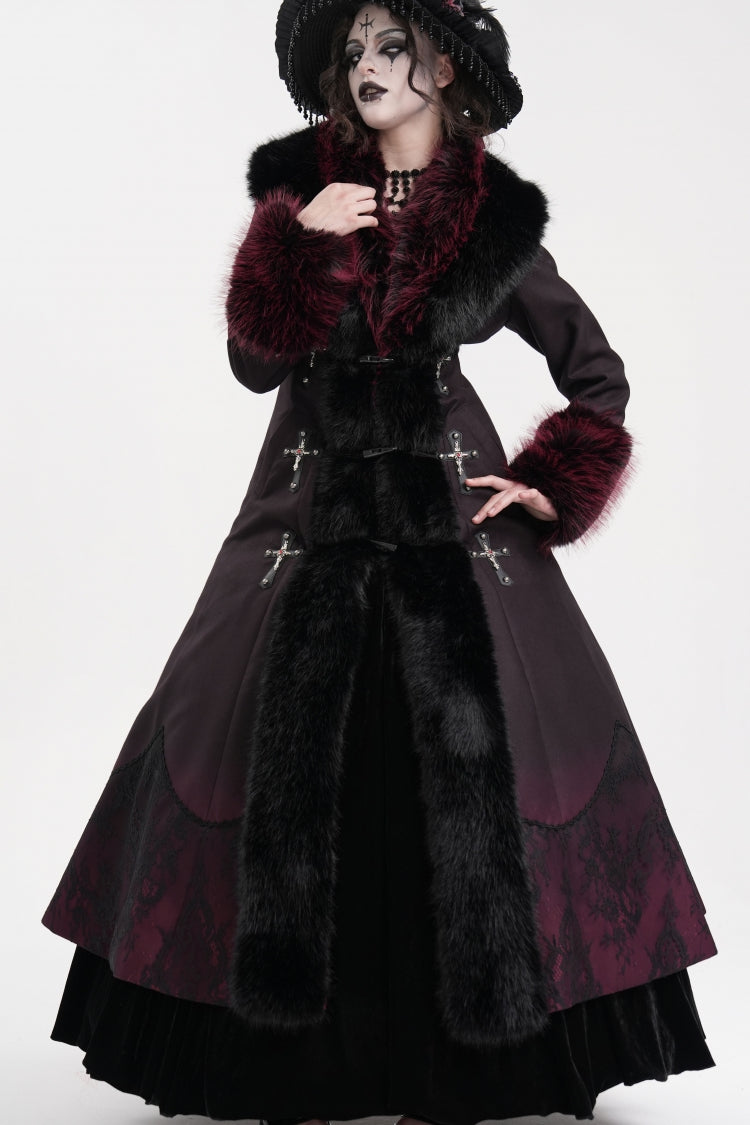 Black/Red Cross Long Sleeves Lace Women's Gothic Long Coat - Black/Red - 1