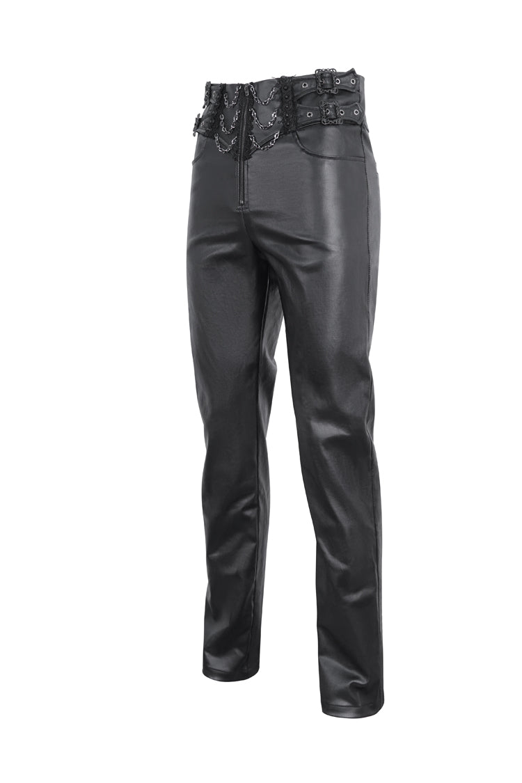 Black High Waisted Embroidery Men's Gothic Pants - Product - 2