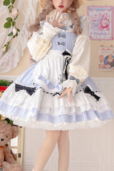 Blue Ruffled Square Collar Alice Chapter Sweet Lolita JSK Dress - Blue - 1