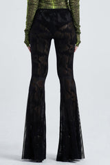 Black Python Print Mesh Women's Gothic Flared Pants - Product - 3