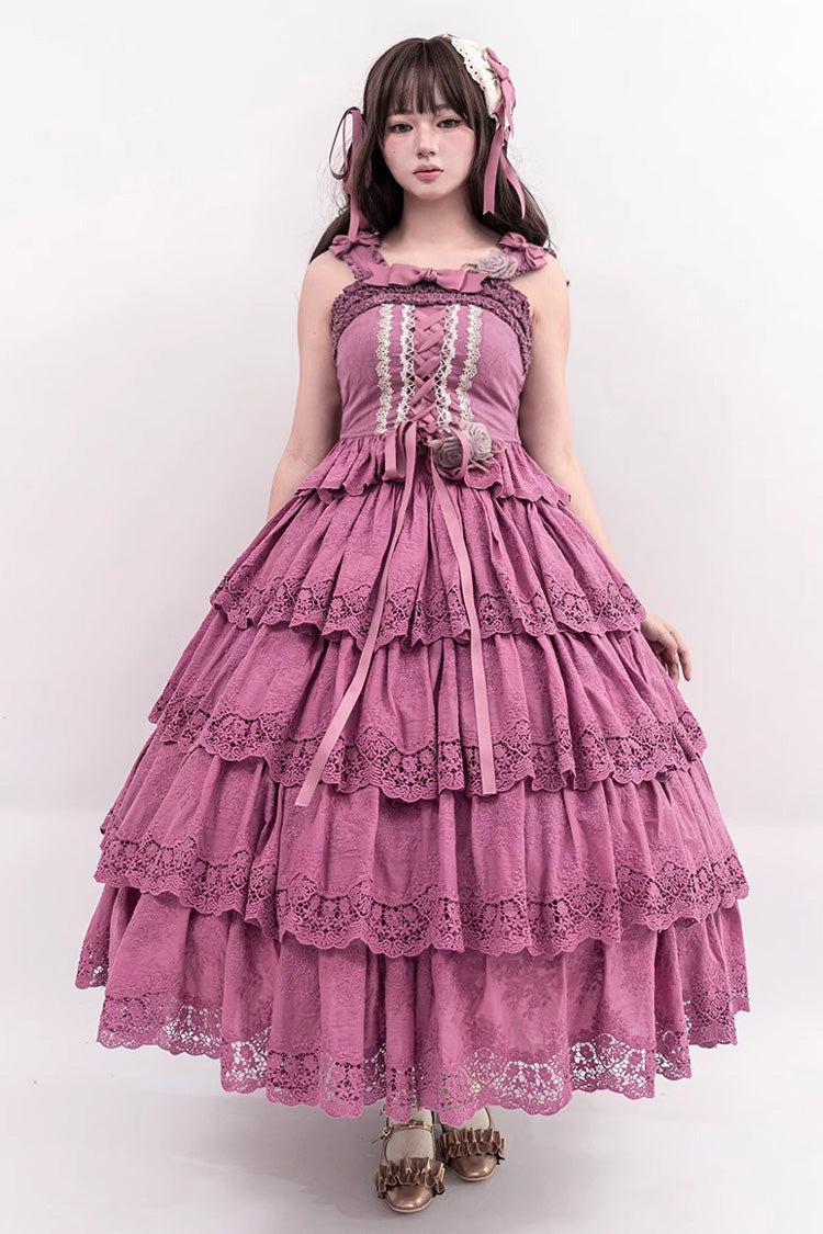 Berry Purple [Forest Waltz] Embroidery Bowknot Lace-Up Slim Sweet Elegant Lolita Suspender Top - Product - 2