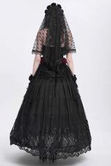Black Stitching Floral Mesh Women's Gothic Skirt - Product - 12