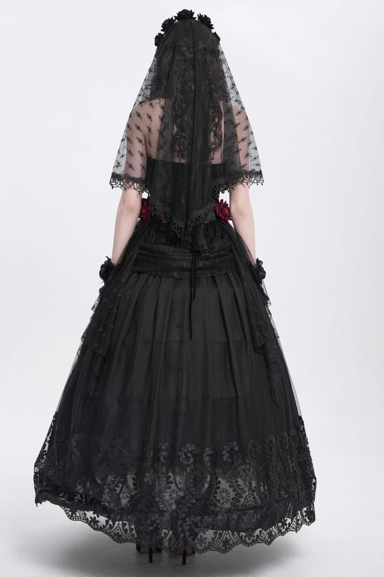 Black Stitching Floral Mesh Women's Gothic Skirt - Product - 12