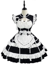 Black/White Love Double-Layered Ruffle Bowknot Sweet Plus Size Chinese Style Lolita Dress Full Set - Product - 3