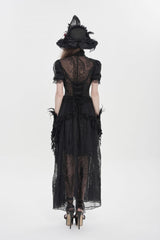 Black V Collar Short Sleeves Hanayome Lace Women's Gothic Wedding Dress - Product - 4