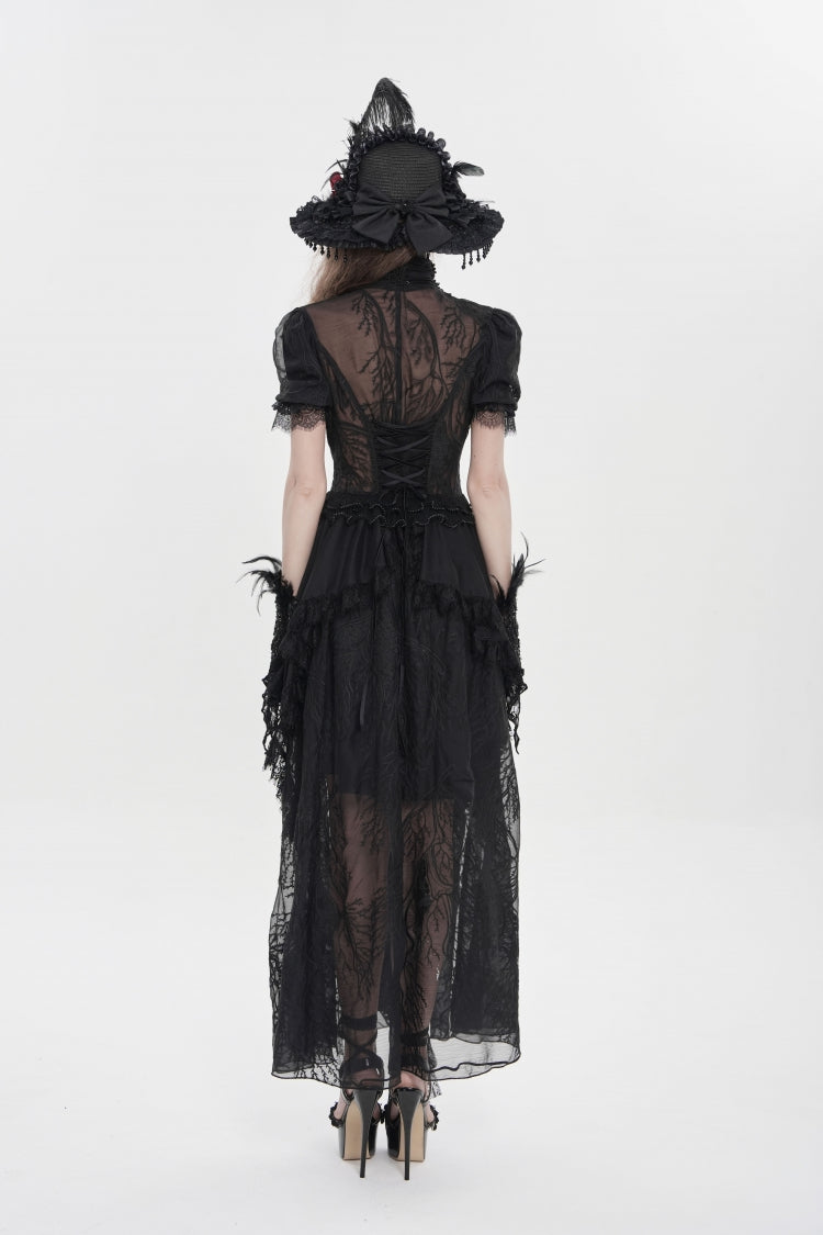 Black V Collar Short Sleeves Hanayome Lace Women's Gothic Wedding Dress - Product - 4