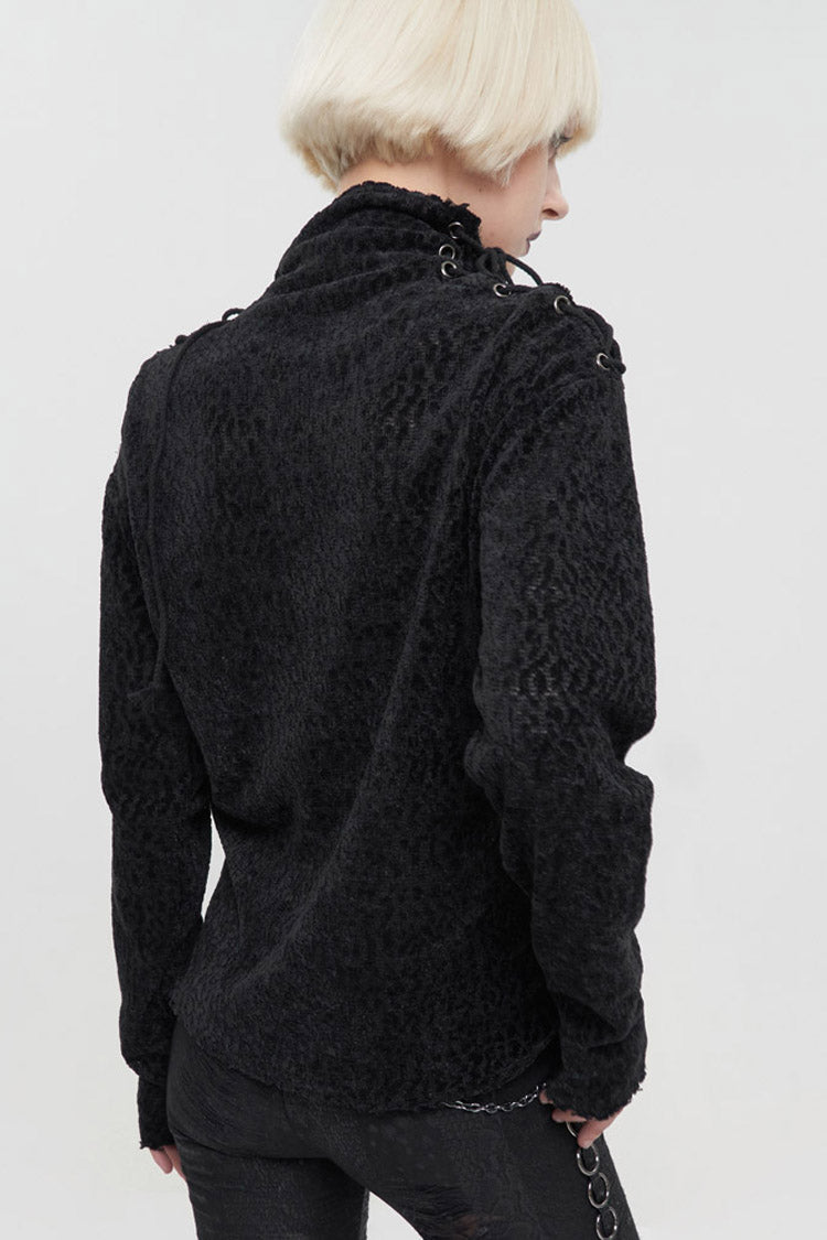 Black Wool Fabric Distressed Stitching Irregularly Pointed Hem Decadent Wind Long Sleeve Women's Punk Sweater - Product - 4