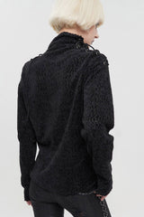 Black Wool Fabric Distressed Stitching Irregularly Pointed Hem Decadent Wind Long Sleeve Women's Punk Sweater - Product - 4
