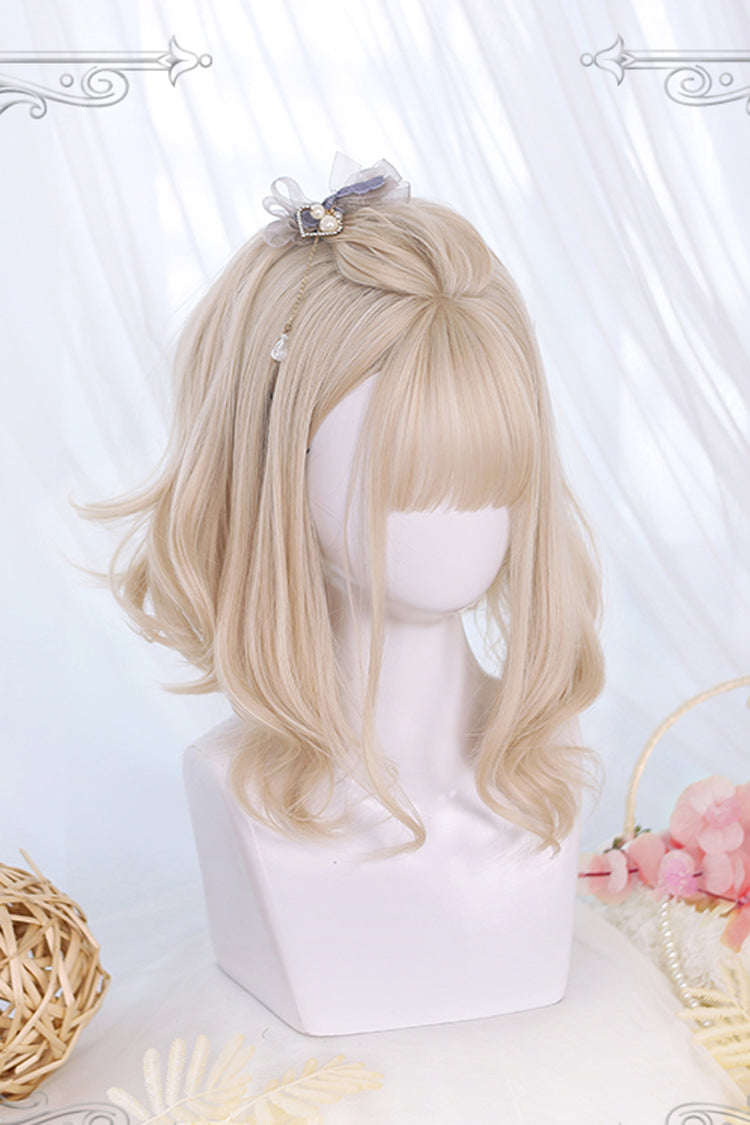 Yellow Short Hair Slightly Curly Sweet Lolita Wigs - Product - 3