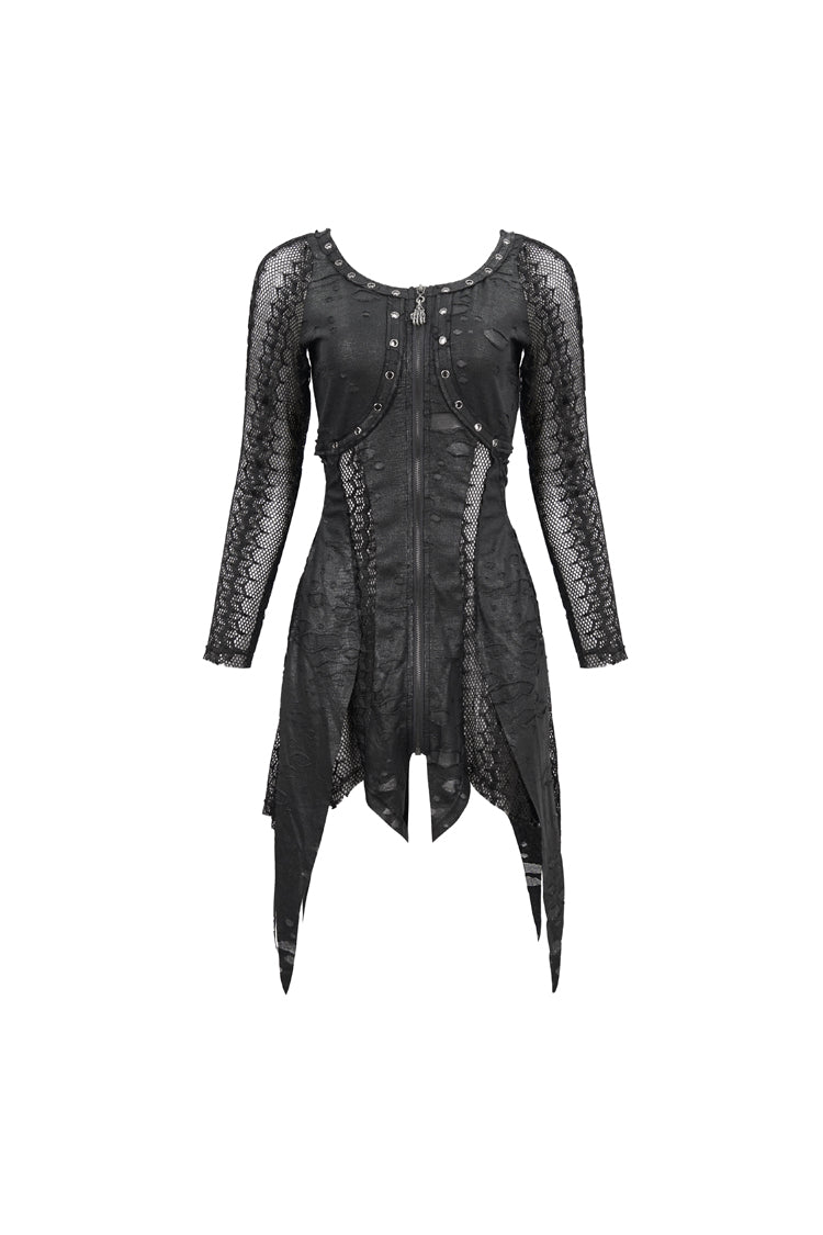 Black Forest Witch Short Irregular Ripped Mesh Women's Gothic Dress - Product - 6