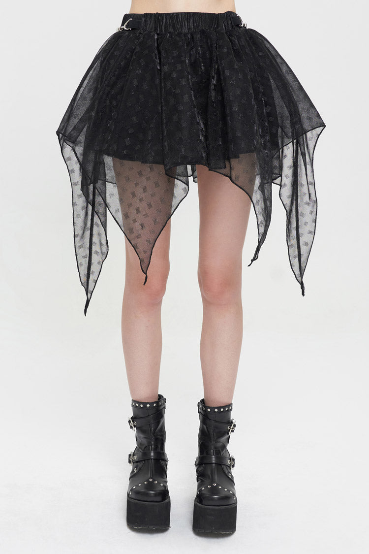 Black Bright Mesh Metal Buckle Decoration Playful And Cute Tutu Short Women's Punk Skirt - Black - 1
