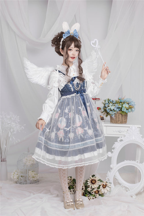 Blue Chiffon Flower Wedding Wearing Veil Princess Sweet Lolita JSK Dress - Product - 2