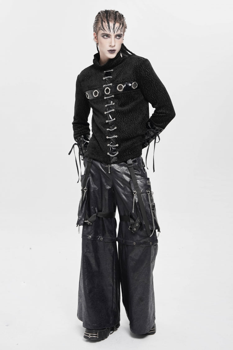 Black Big Pockets Straps Chain Men's Punk Pants - Product - 8