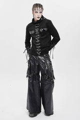 Black Big Pockets Straps Chain Men's Punk Pants - Product - 8