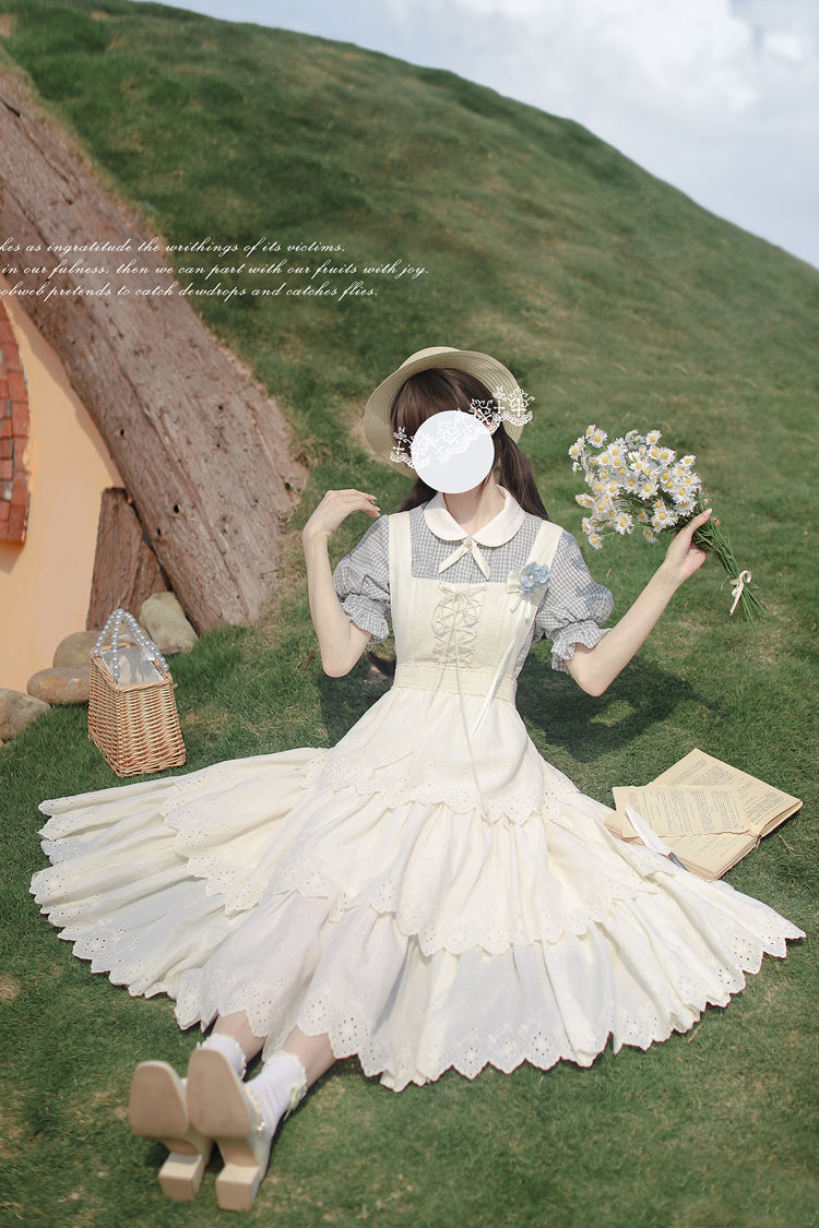 Ivory Sleeveless Triple-Layered Ruffle Lace-Up Sweet Elegant Lolita Jsk Dress - Product - 6