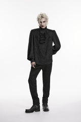 Black Stand Collar Long Lantern Sleeves Jacquard Embroidered  Men's Gothic Palace Shirt with Detachable Tie - Product - 5