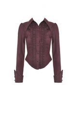 Wine Red Turn-down Collar Ruffled Long Sleeves Women's Gothic Blouse - Product - 3