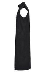 Black Stand Collar High Waisted Slim Men's Gothic Long Vest - Product - 6