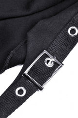Black Short Sleeves Lace-Up Buckled Women's Punk Cat Ear Hooded Short Cape - Product - 15