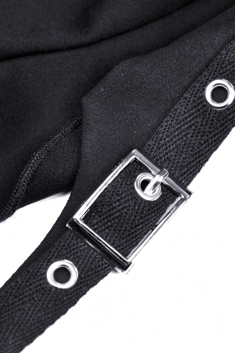 Black Short Sleeves Lace-Up Buckled Women's Punk Cat Ear Hooded Short Cape - Product - 15