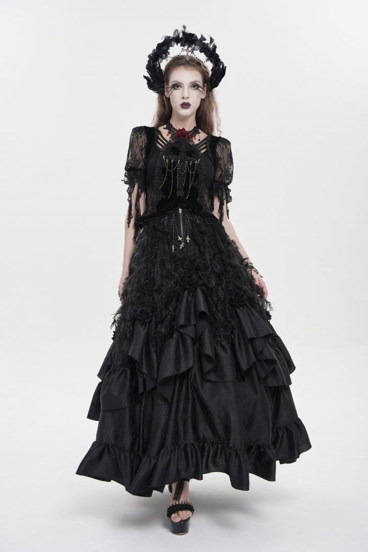Black Women's Gothic Cross Rose Beaded Long Skirt Gorgeous Skirt - Product - 6