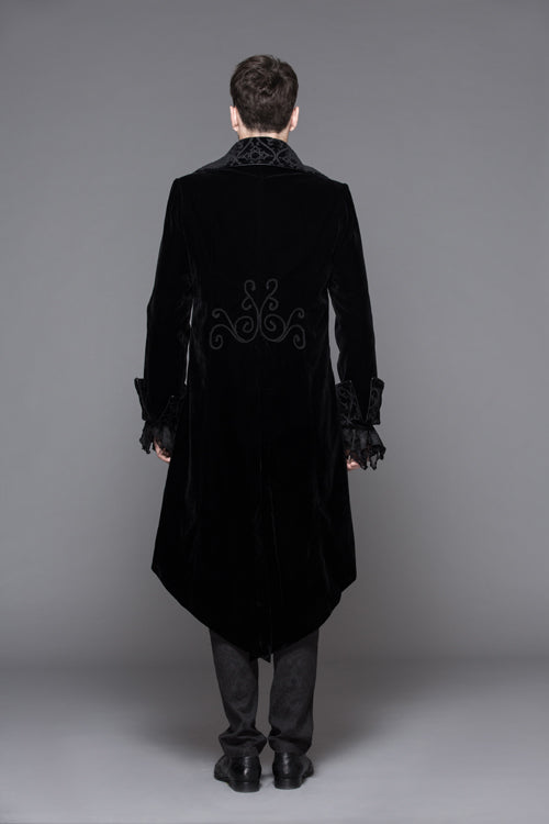 Black Hand Embroidered Fake Two Pieces Long Sleeves Velvet Mens Gothic Coats - Product - 7