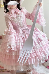 [Love Feather] Multi-Layered Hanayome Bowknot Lace Sweet Gorgeous Lolita Jsk Dress 4 Colors - Product - 6