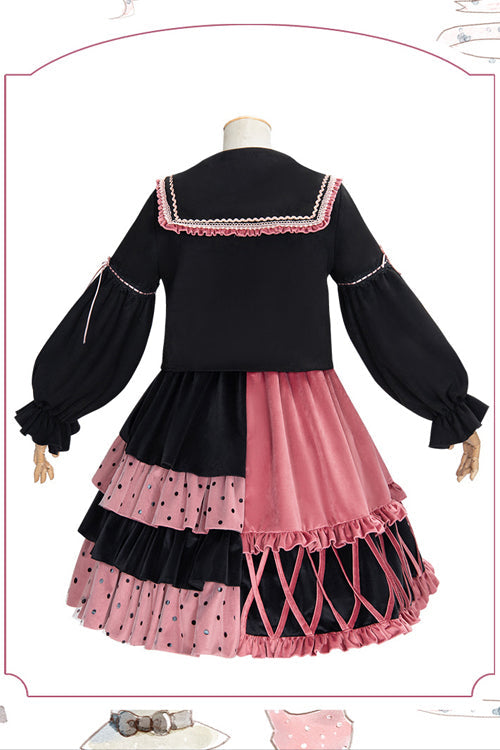 Pink/Black Vintage Stitching Strawberry Sweet Lolita JSK Dress - Product - 6