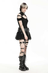 Black Faux Leather Spliced Lace Lace-Up Women's Punk Mini Skirt - Product - 11