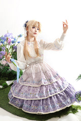 Purple [Moonlight Iris] Triple-Layered Print Ruffle Embroidery Lace Sweet Lolita Skirt - Product - 7