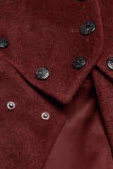 Red Long Sleeves Faux Fur Stitching Lace-Up Detachable Women's Gothic Coat - Product - 6
