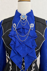 Black/Blue Courtly Knight-Style Long Sleeves Ruffle Embroidery Prince Ouji Lolita Set - Product - 12