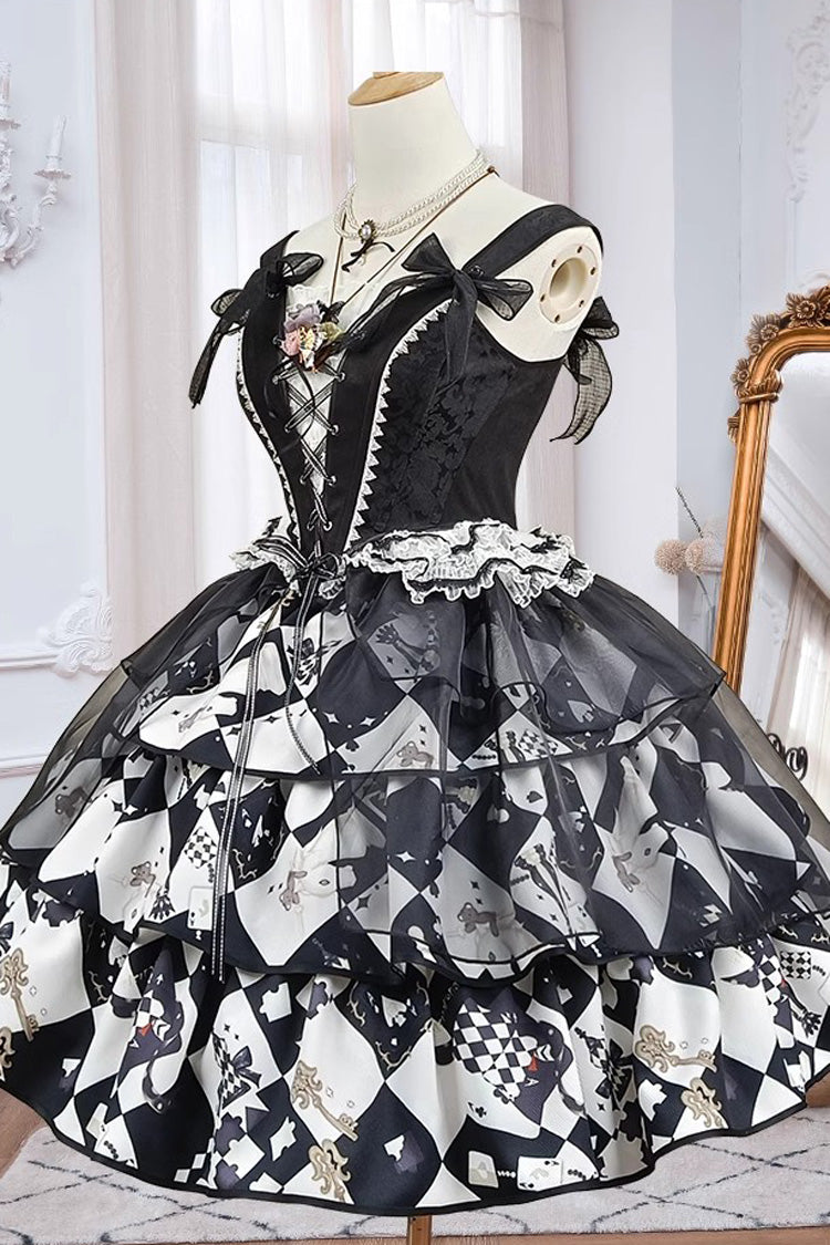 Black/White [Board Games] Triple-Layered Print Ruffle Vintage Lolita Skirt - Product - 12
