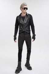 Black Lapel Fitted Atomized Crack Front Chest Crossover Rope Men's Punk Vest - Product - 4