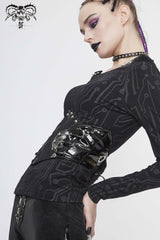 Black Patchwork Lace-Up Slim Fit Studded Zippered Women's Gothic Cool Accessory Corset Belt - Product - 5