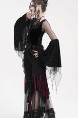 Black Long Sleeves Embroidery Mesh Ripped Women's Gothic Crop Top - Product - 6