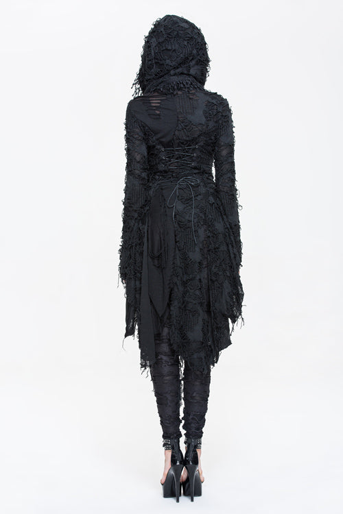 Black Ragged Horn Sleeves Womens Punk Long Coat - Product - 9